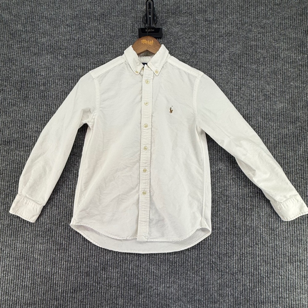 Ralph Lauren Button Down Kids Size M‎ 10-12 White Excellent Oxford Pony Logo